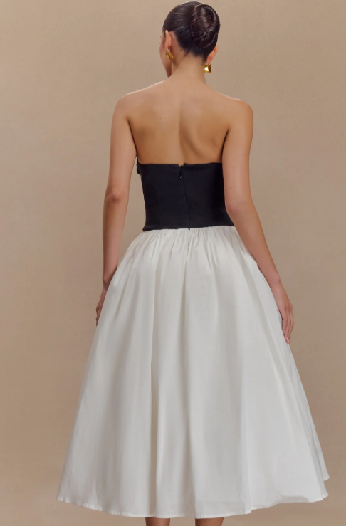 MESKI - Robe midi brodée contrastée - Noir/Blanc Taille XS