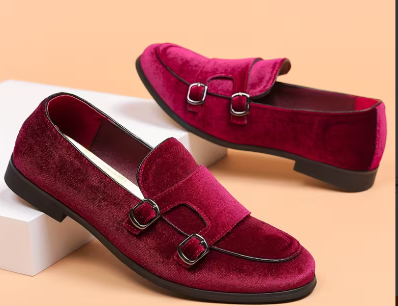 Chaussures mocassins à enfiler pour hommes en tissu uni classique avec doubles boucles, pointure 44