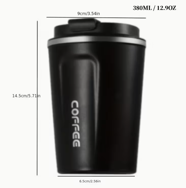 Tasse à café isolée avec couvercle résistant à la chaleur -, adaptée au café, au thé, aux boissons froides- bleu 380ml