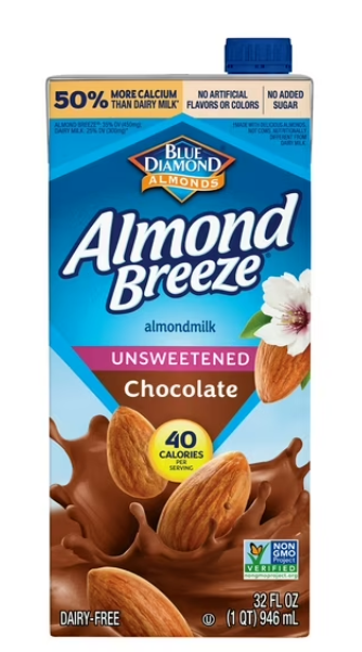 Almond Breeze Lait d'amande sans produits laitiers, chocolaté non sucré, longue conservation, 946 ml