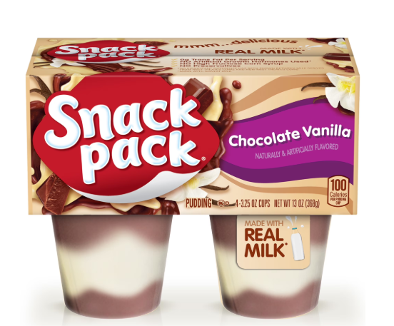 Snack Pack Pouding au chocolat et vanille , sachet de 4 pots de 92 g