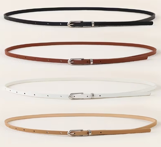 Ensemble Accessoires Femme – 4 Ceintures avec Boucle Carrée en Métal