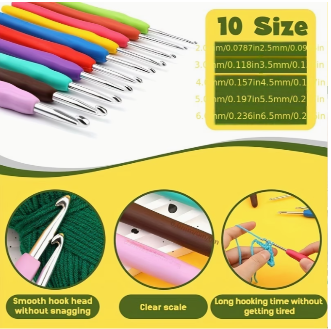 Kit de Crochet Complet 105 pcs – Laine, Crochets, Aiguilles &amp; Accessoires avec Sac de Rangement