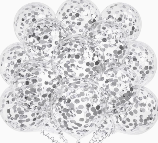 20pièces Ballons en latex confetti argentés, 30.48 cm