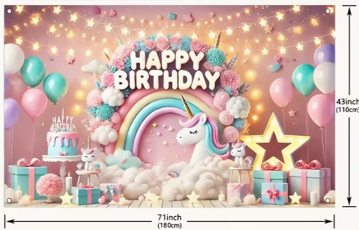 Décor de Fond Anniversaire – Thème Licorne