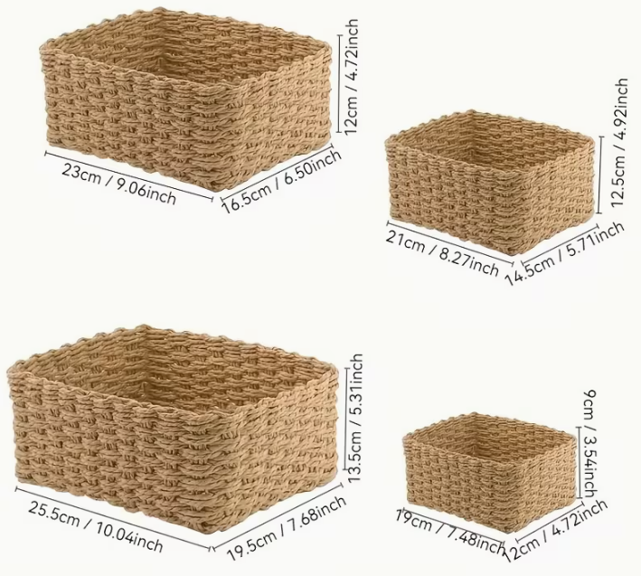 Lot de 4 Paniers de Rangement en Osier