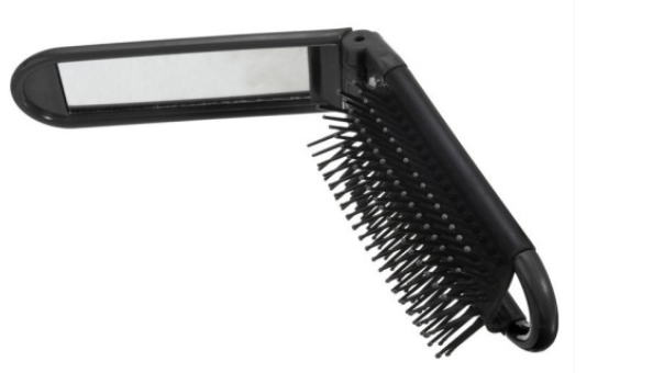 Brosse à Cheveux Pliable avec Miroir Intégré – Compacte 2 en 1