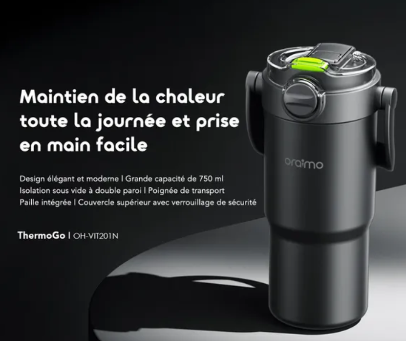 ORAIMO – ThermoGo – Thermos Isotherme en Acier Inoxydable – 750 ml