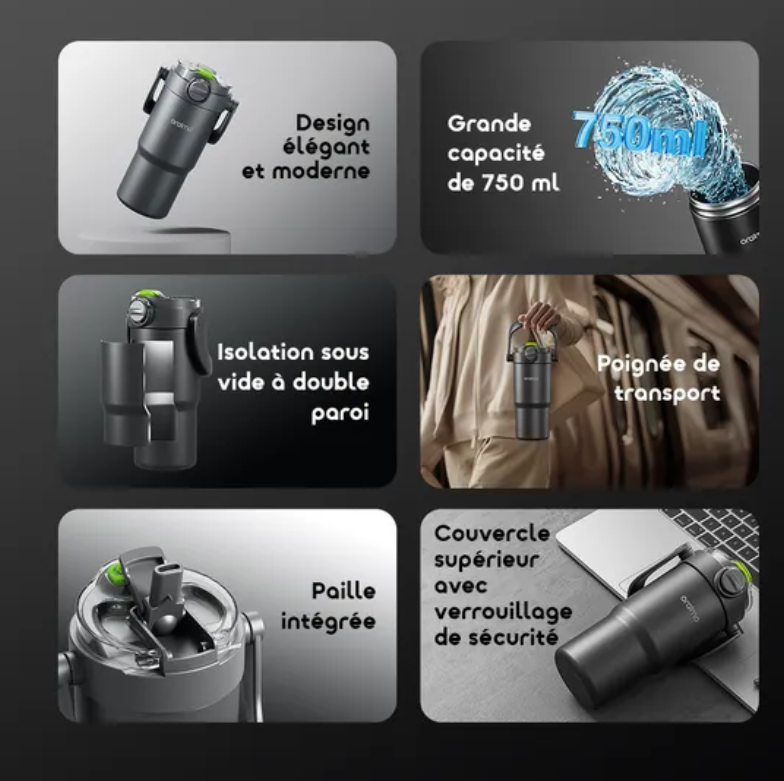 ORAIMO – ThermoGo – Thermos Isotherme en Acier Inoxydable – 750 ml