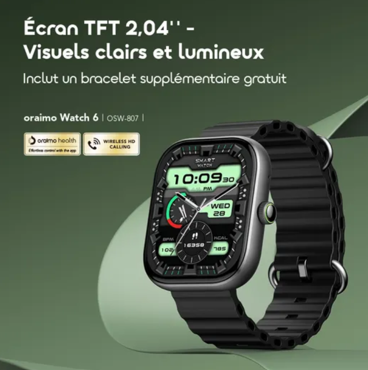 ORAIMO – Watch 6 OSW-807 – Montre Connectée avec 2 Bracelets