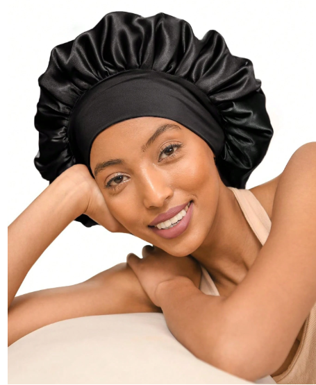 Bonnet de Nuit en Satin Noir Unicolore pour Femme - NOIR