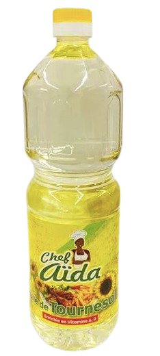 Bouteille d'huile de tournesol Chef Aïda 1L, idéale pour la cuisson et les salades. Disponible à Dakar en 60min sur Dialy.sn