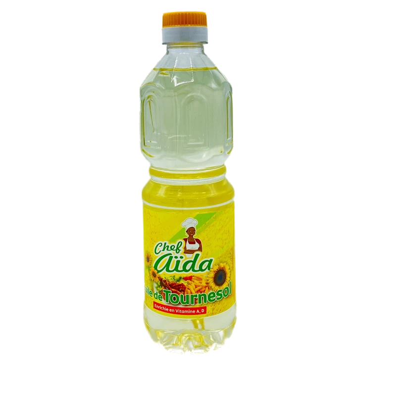 Bouteille d'huile de tournesol Chef Aïda 500ml, parfaite pour vos recettes. Disponible à Dakar en 60min sur Dialy.sn