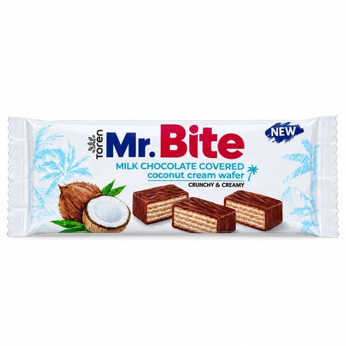 TOREN – Mr. Bite Snap – Gaufrette Enrobée de Chocolat au Lait et Fourrée à la Noix de Coco – 38 g