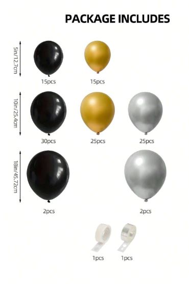 116 pièces Kit d'arche de ballons en latex noir, or et argent, convient pour les fêtes