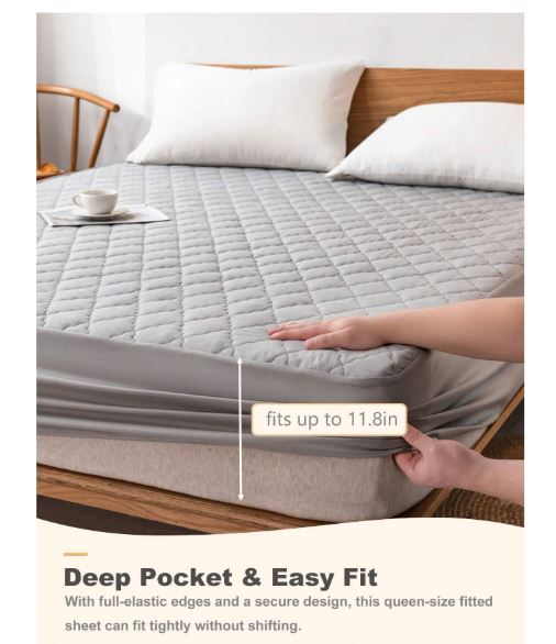 Housse de matelas matelassée imperméable – Gris - 180×200 cm