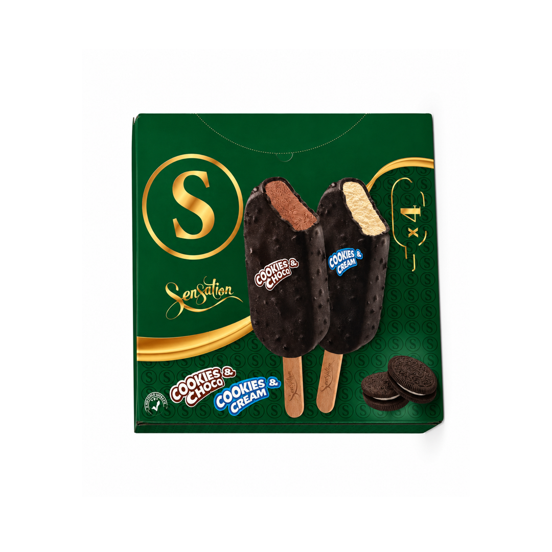 Sensation – Bâtonnets de glace - Cookies & Choco x Cookies & Cream  – 4 x 120 ml