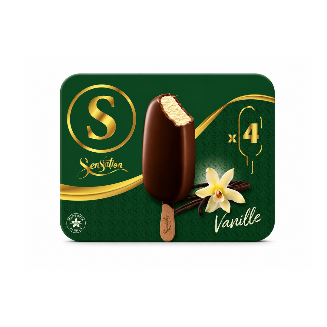 Sensation – Bâtonnets de glace à la Vanille – 4 x 120 ml