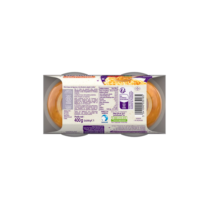 BLEDINA – Blédîner Pâtes Coquilles Tomates, Courgettes & Touche de Gruyère dès 12 Mois – Lot de 2 – 400 g