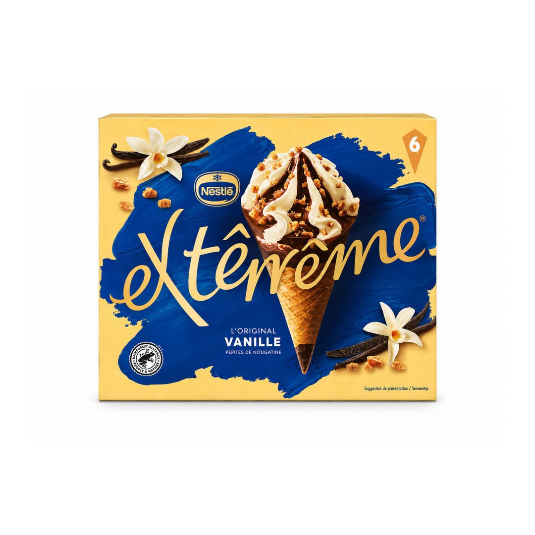 Extrême – L’Original Vanille aux Pépites de Nougatine – 6 cônes – 426 g