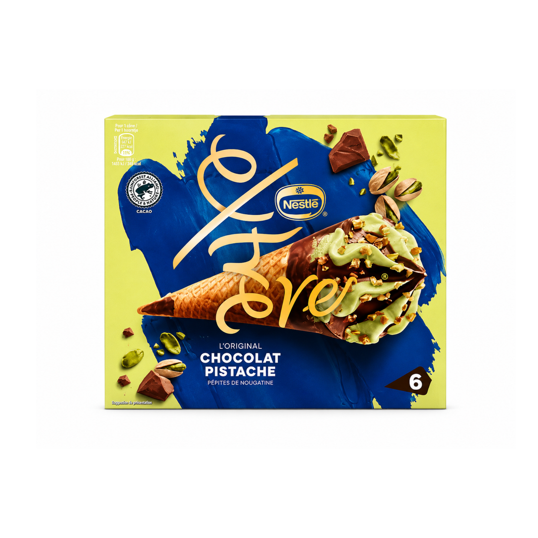 Extrême – L’Original Chocolat Pistache aux Pépites de Nougatine – 6 cônes – 426 g