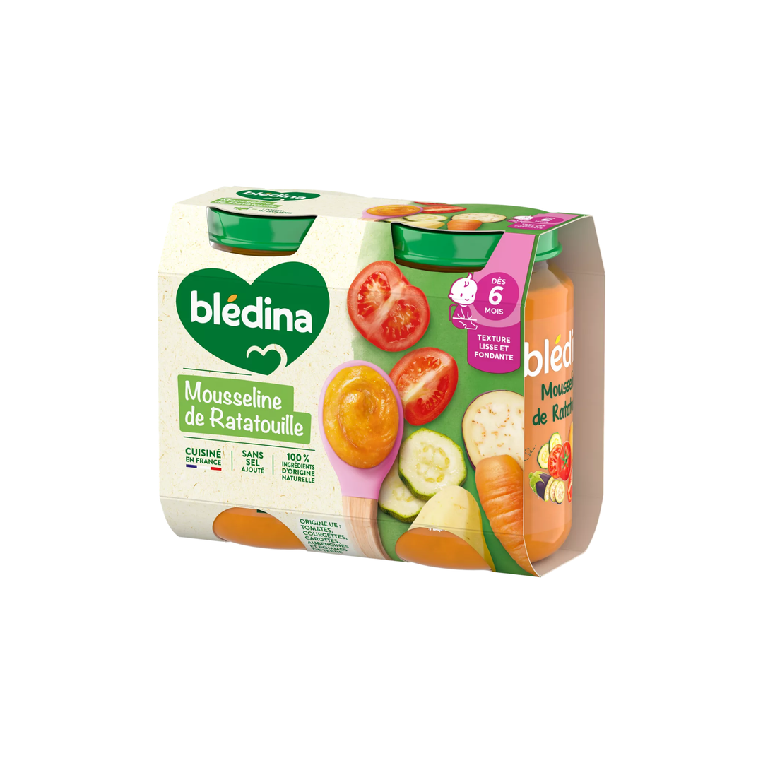 BLEDINA – Mousseline de Ratatouille – Dès 6 Mois – Lot de 2 x 200 g (400 g)