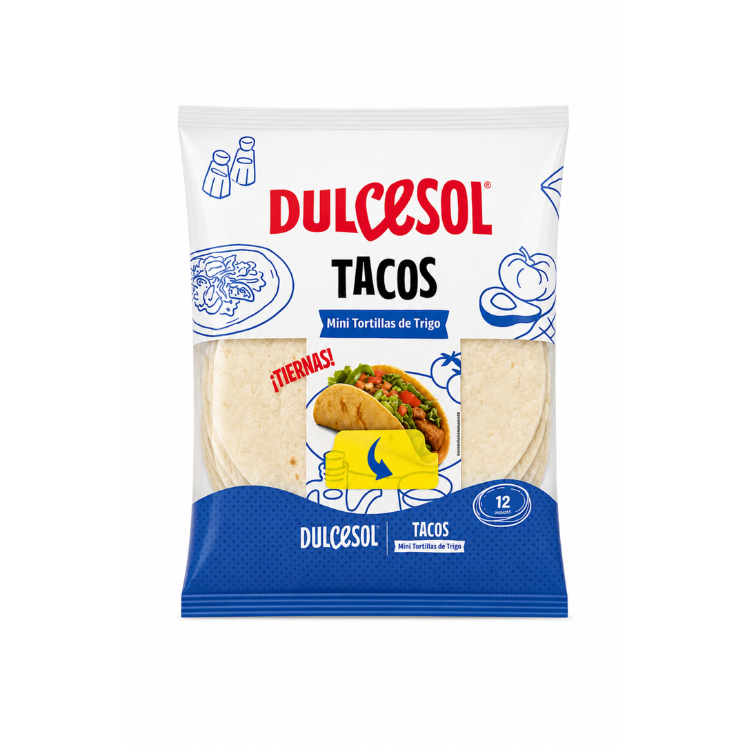 Dulcesol – Tacos Mini Tortillas de Blé – 12 pièces – 300 g