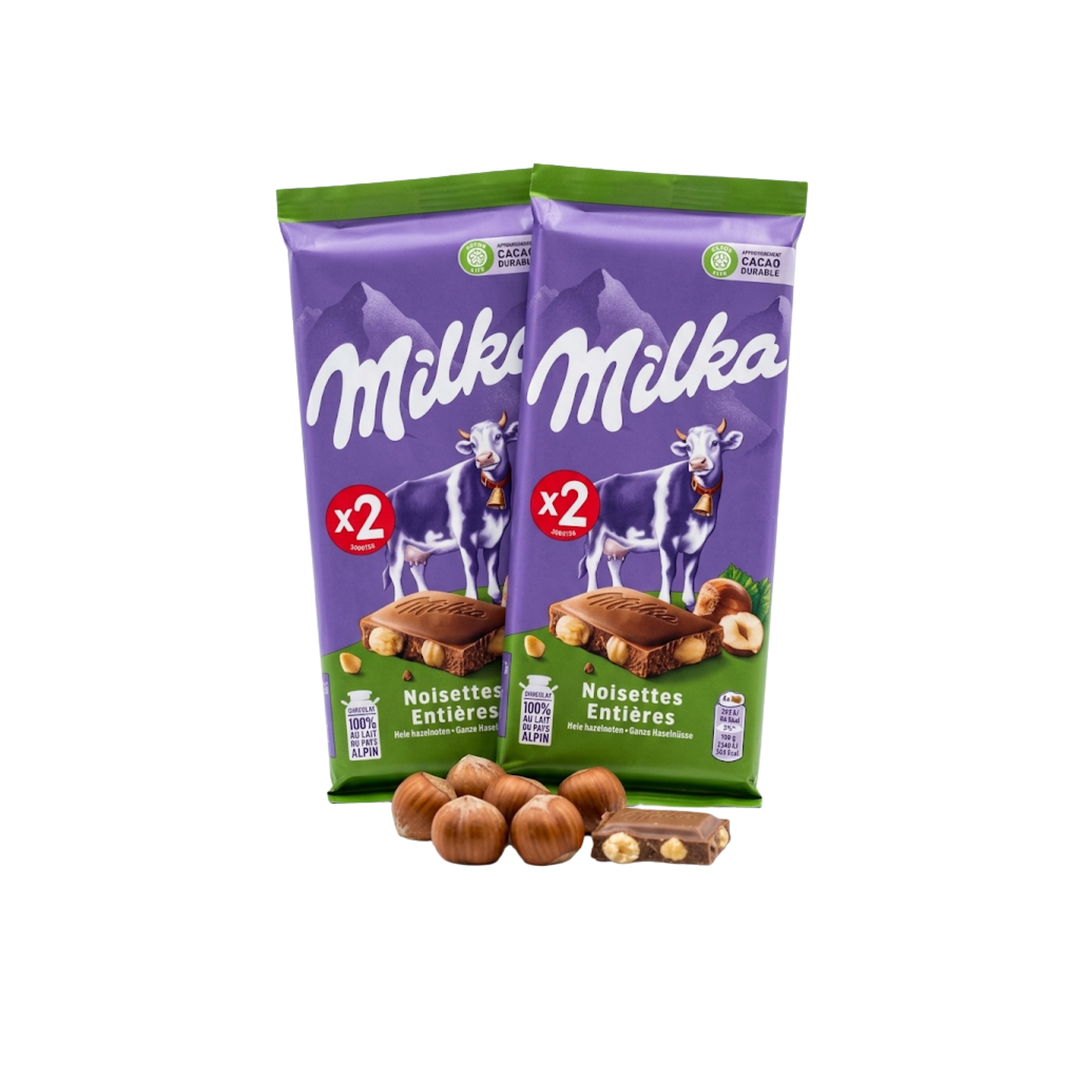 Milka – Chocolat au lait avec noisettes entières – Lot de 2 x 100 g