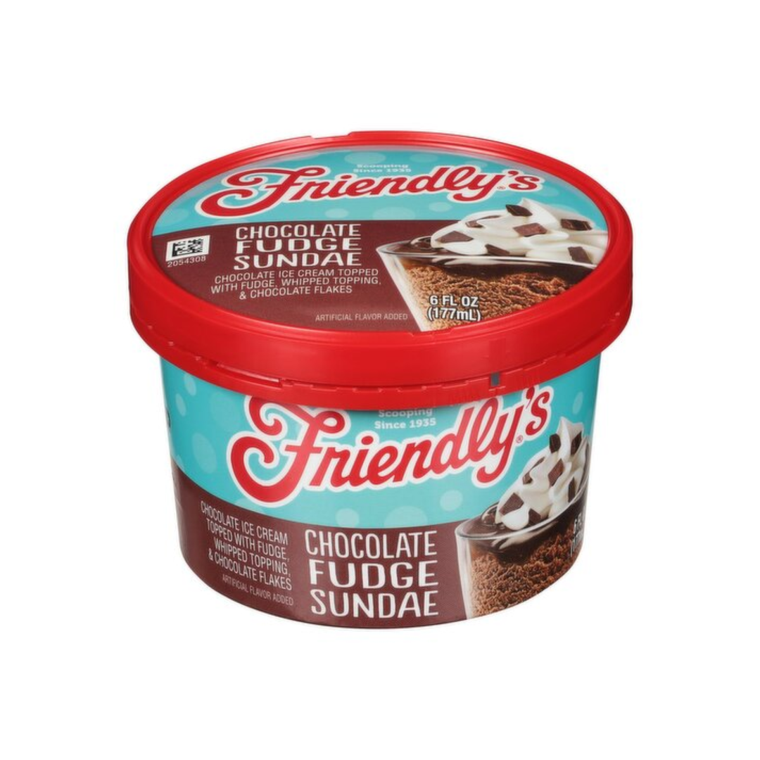 FRIENDLY’S – Chocolate Ice Cream with Fudge, Whipped Topping & Chocolate Flakes – 177 ml