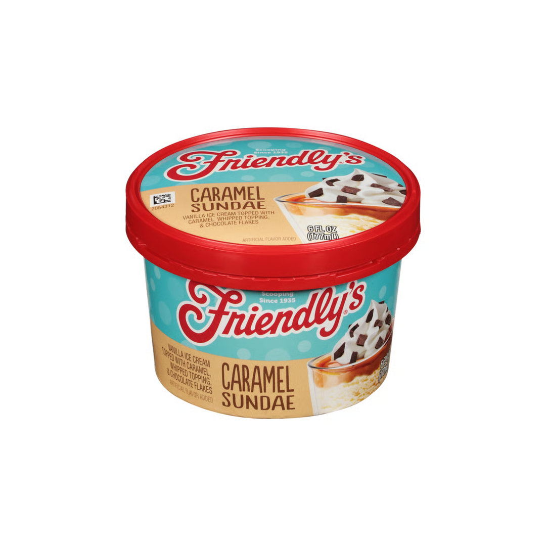 FRIENDLY’S – Vanilla Ice Cream with Caramel Whipped Topping & Chocolate Flakes – 177 ml