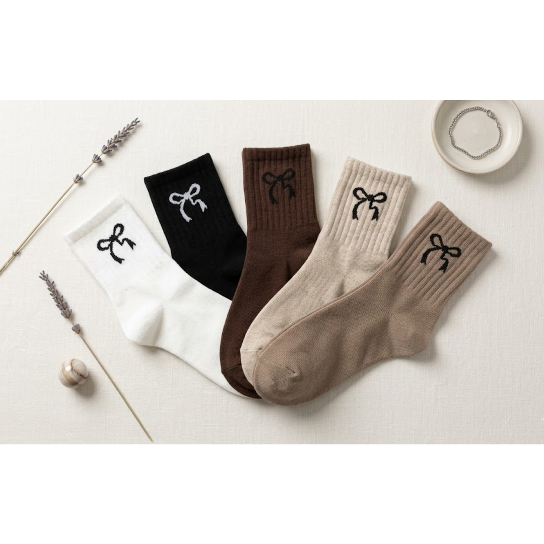 Lot de 5 Paires de Chaussettes Femme Équipage avec Nœud – Motifs Assortis