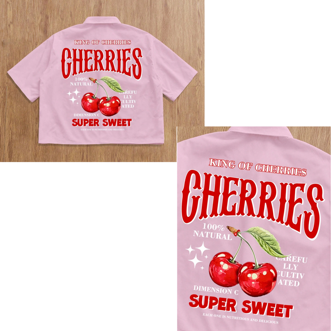 Manfinity Joysei – Chemise d'Été Décontractée Homme – Motif Cerise & Alphabet au Dos – Taille L