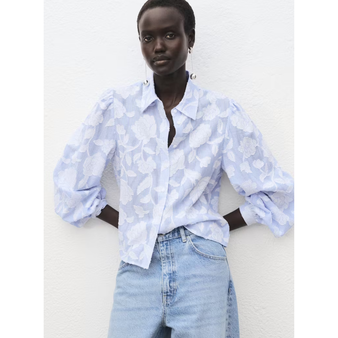 Mango - Chemise Rayée avec Détails Brodés – Taille L