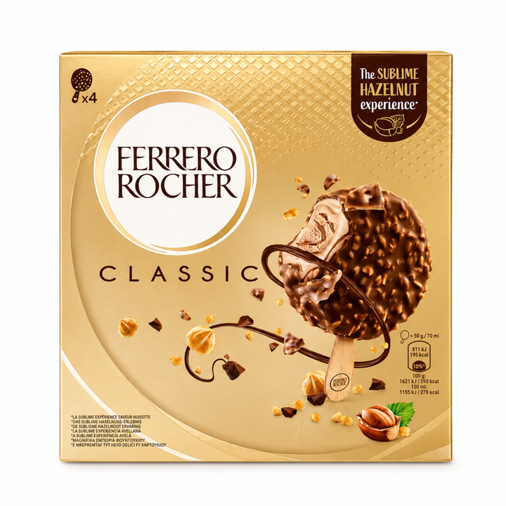 Ferrero Rocher - Bâtonnets de Glace Classic – L'Expérience Sublime Noisette – 4 × 70 ml