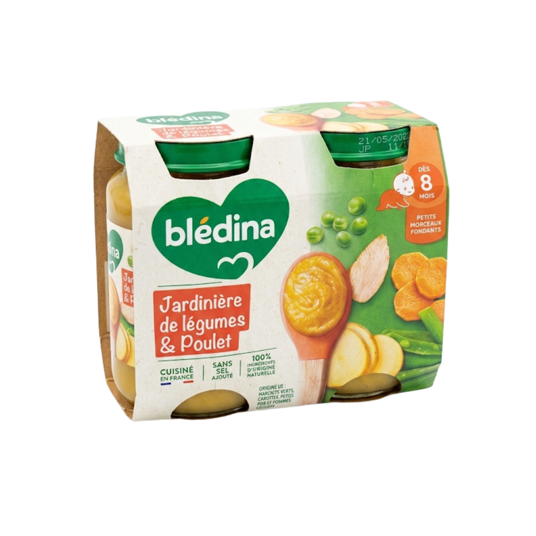 BLEDINA – Pot Jardinière de Légumes au Poulet avec Petits Morceaux Fondants – Dès 8 Mois – Lot de 2 x 200 g (400 g)