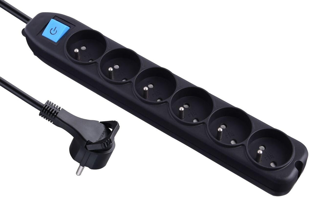 ELECTRALINE Bloc 6 Prises avec Interrupteur – Fiche Plate 1,5 m – Noir Dialy - dakar 
