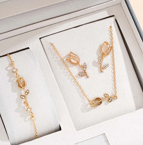 Ensemble bijoux motif fleur - Rose doré Dakar Dialy