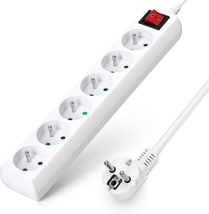 Expert Line 486011 - Bloc de 6 Prises avec Interrupteur 16 A - Blanc Dialy - DAKAR 