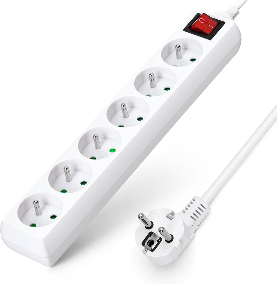 Expert Line 486011 - Bloc de 6 Prises avec Interrupteur 16 A - Blanc Dialy - DAKAR 