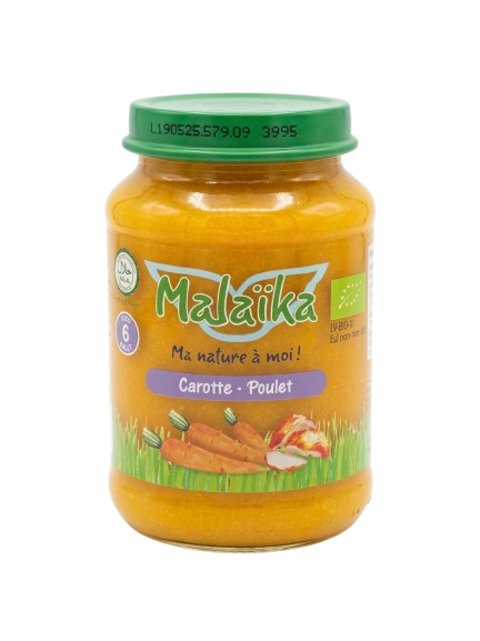 Malaïka – Pot pour bébé Sans gluten - Carotte, Poulet – Dès 6 mois – 190 g