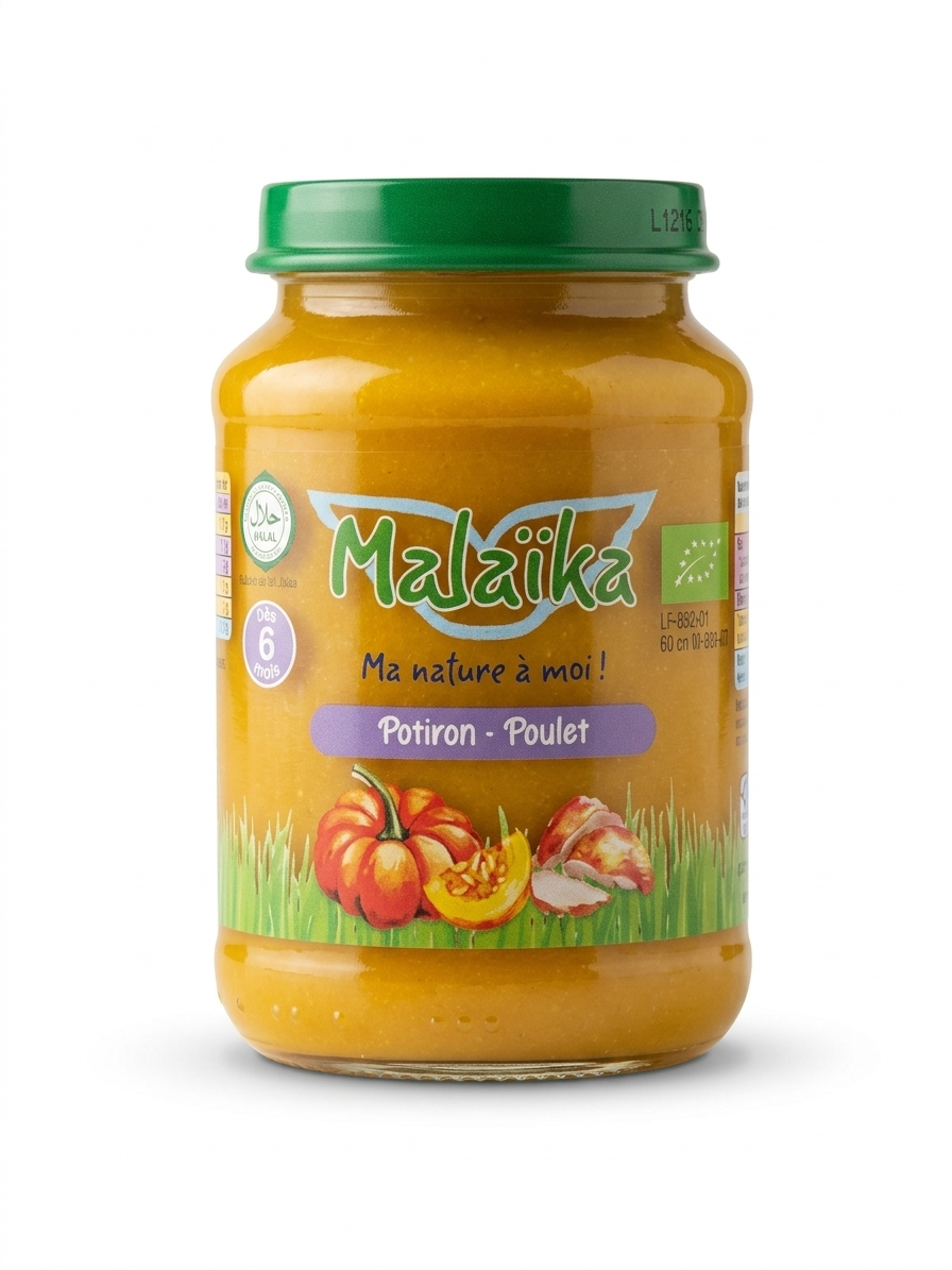 Malaïka – Pot pour bébé Sans gluten - Potiron ; Poulet – Dès 6 mois – 190 g