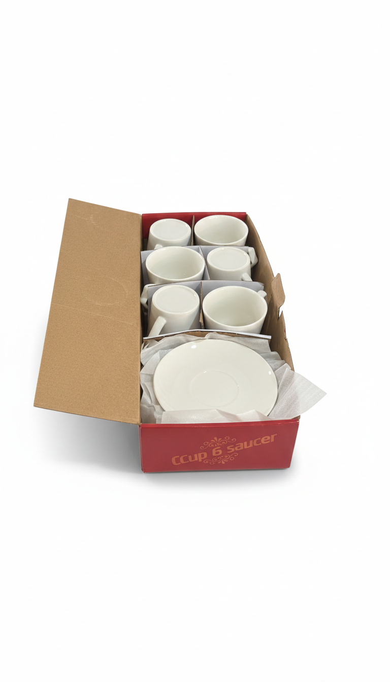 Service de Tasses et Sous-tasses Blanc - Paquet Rouge Blanc – 12 Pièces