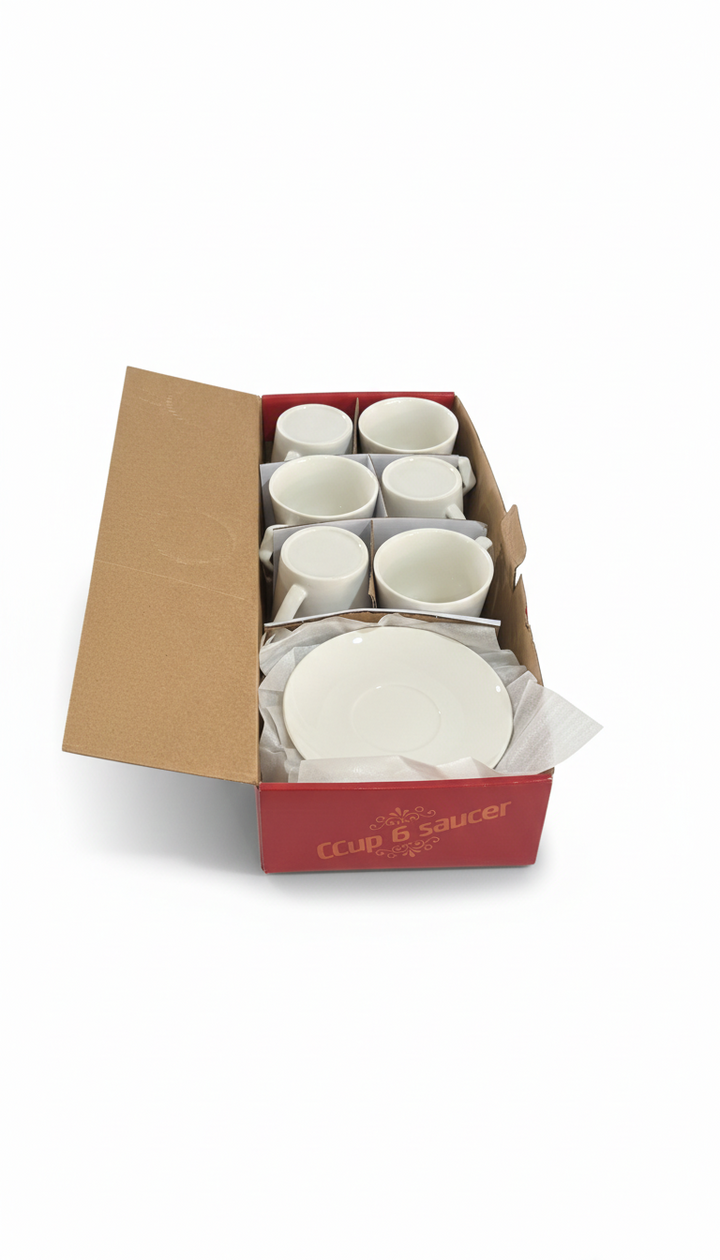 Service de Tasses et Sous-tasses Blanc - Paquet Rouge Blanc – 12 Pièces