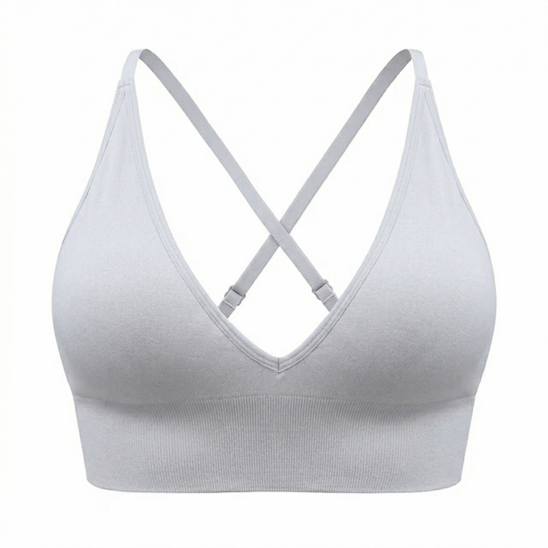 Kayna – Soutien-gorge de sport col V femme – Bretelles fines réglables – Bonnet rembourré – Taille M
