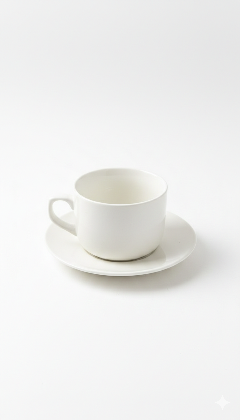 Fine Porcelain - Service de Tasses et Sous-tasses Blanc - Paquet Noir – 12 Pièces