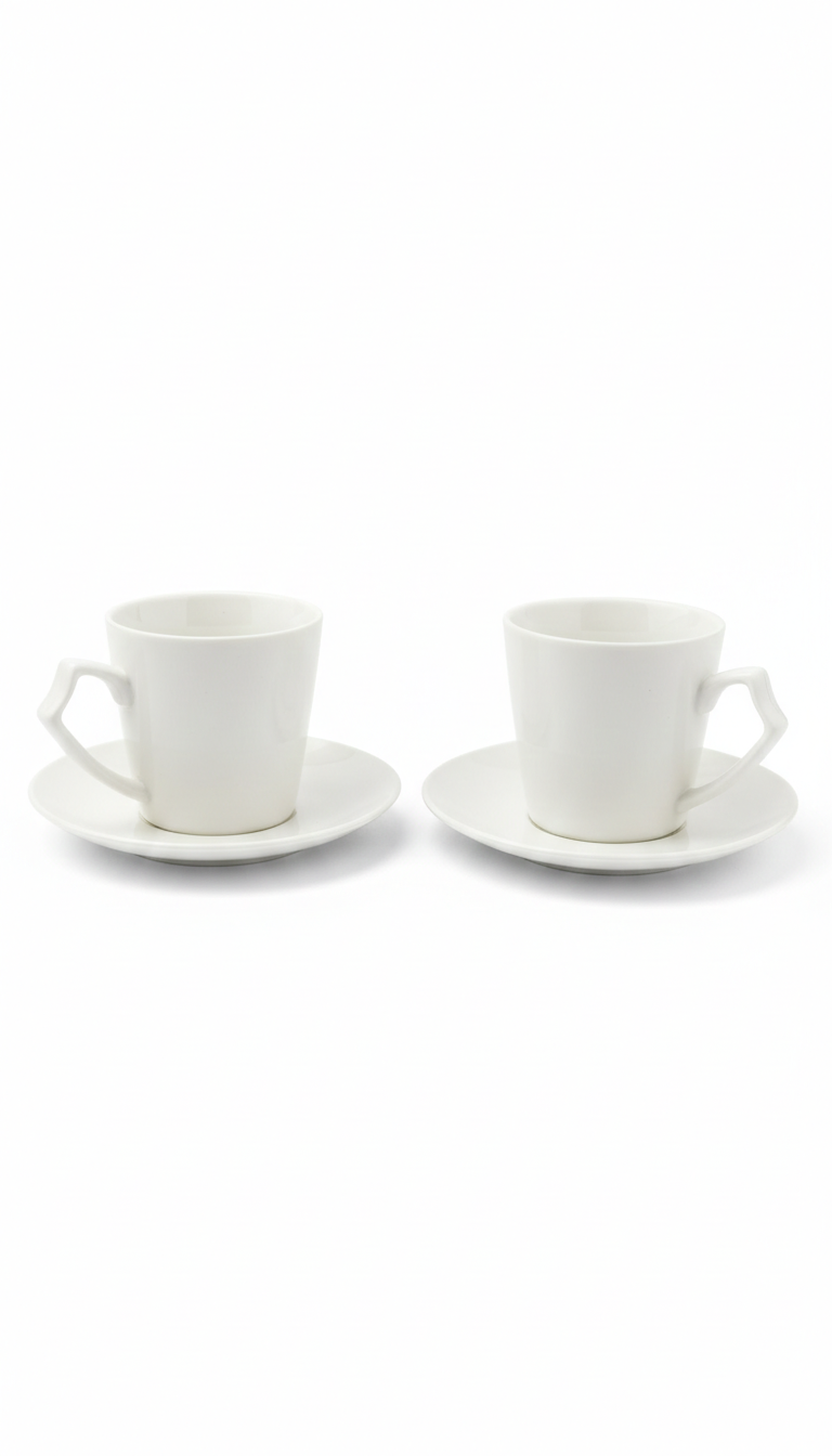 Service de Tasses et Sous-tasses Blanc - Paquet Rouge Blanc – 12 Pièces