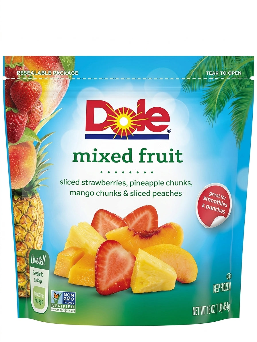 DOLE - Mix de Fruits Surgelés Fraises Ananas Mangue Pêche -  454G