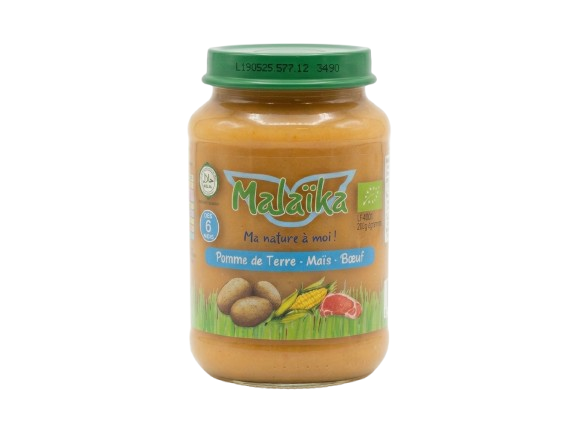 Malaïka – Pot pour bébé Sans gluten - Pomme de terre, Maïs; Bœuf – Dès 6 mois – 190 g