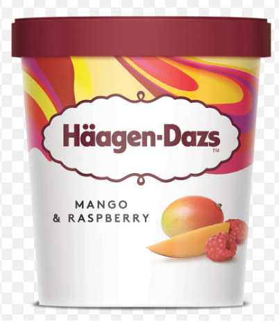 Crème glacée Häagen-Dazs Mango & Raspberry 95 ml, disponible sur Dialy à Dakar en 60 min.