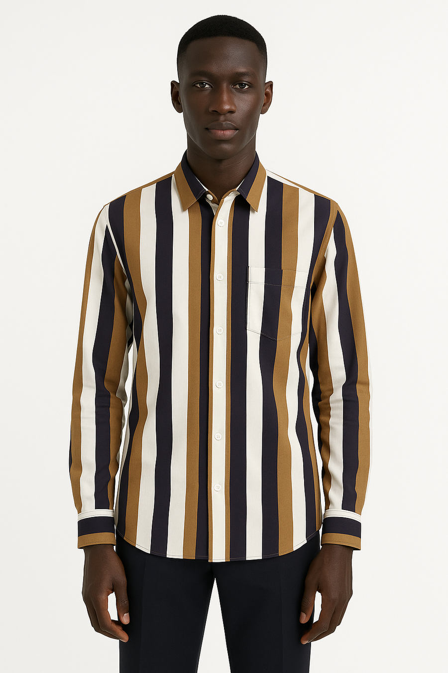 INVICTUS - Chemiser pour homme rayure blanche marron et bleu Dakar Dialy
